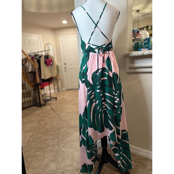 Express Palm Leaf Print Maxi Dress Pink/Green Size 6 - Picture 4 of 9